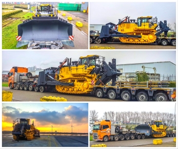 Перевозка тралом на полуприцепе Komatsu D375